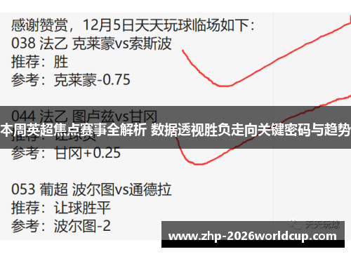 本周英超焦点赛事全解析 数据透视胜负走向关键密码与趋势